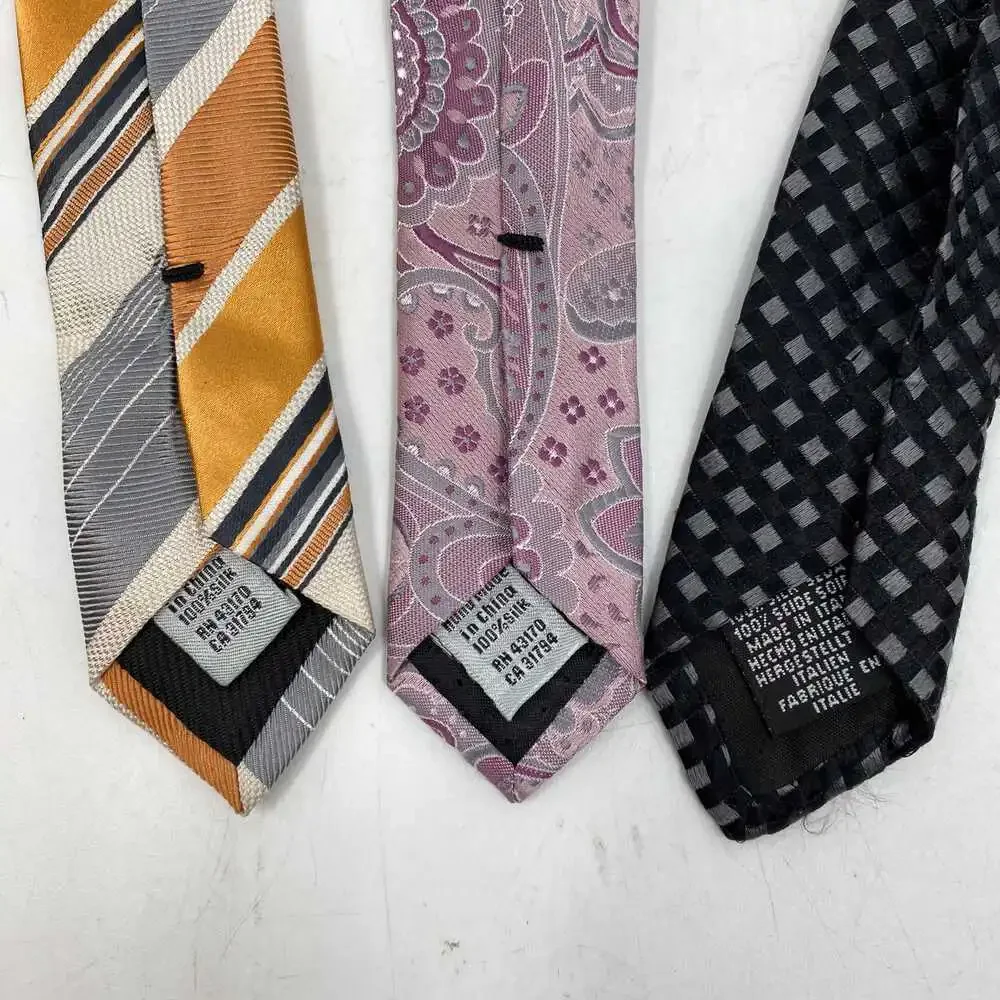 Geoffrey Beene Orange Purple Black Silk Ties | OS Pack of 3